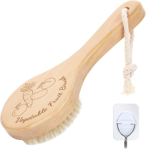 SEPGLITTER Vegetable Brush, Cleaning Brush with Long Handle for Potato Carrot Cucumber and Fruits Veggie Wash Brushes Wooden Dish Brush for Pans Pots Fruits Vegetable