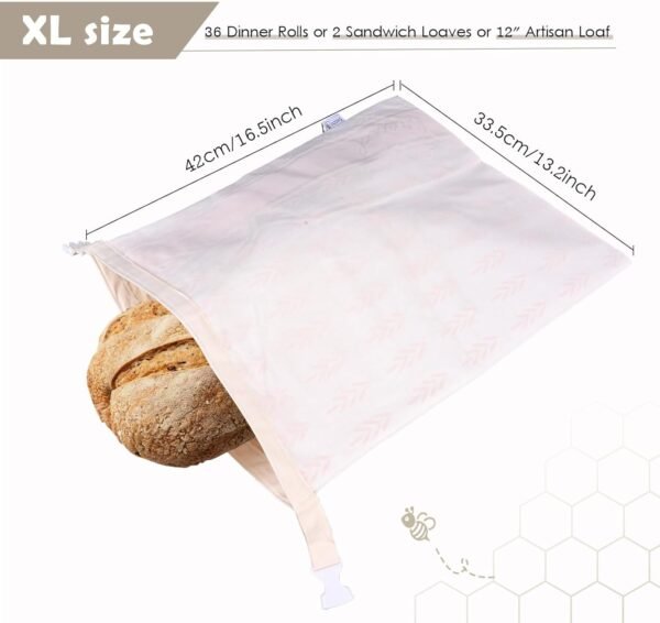 Reusable Bread Bags for Homemade Bread, 2 Pack Cotton Beeswax Bags for Sourdough Bread, XL Bread Storage Bag - Image 3