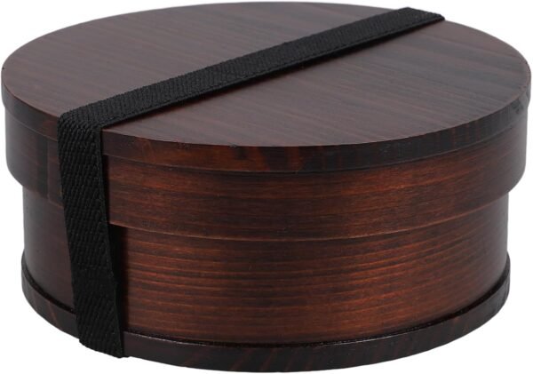 VOSAREA Japanese Bento Lunch Box Wooden Lunch Boxes Japanese Traditional Natural Round Wooden Lunch Containers Jubako Osechi Decorative Lunch Containers Picnic Sushi Bento Holder Case - Image 5