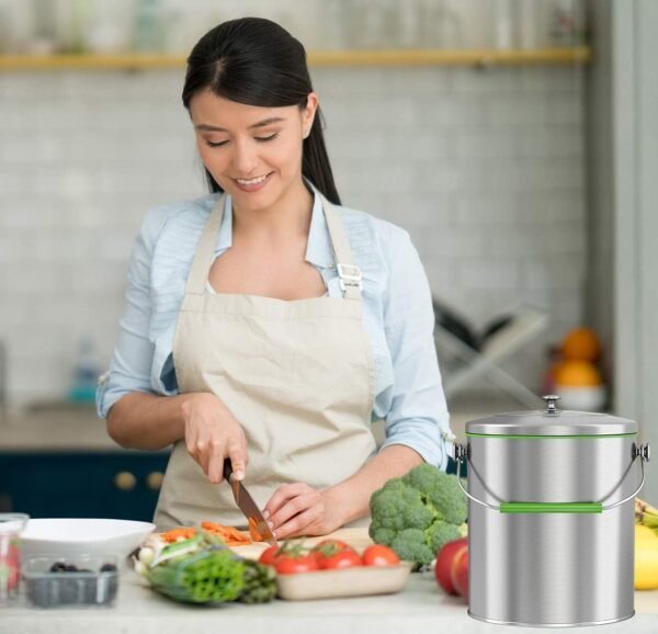 iTouchless Stainless Steel Compost Bin 1.6 Gallon Includes AbsorbX Odor Filter System, Titanium Rust-Free Space-efficient Slim Oval Shape 6 Liter Kitchen Countertop Trash Can - Image 2