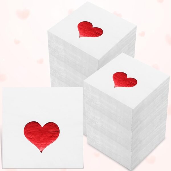 Janlaugh 200 Pcs Valentine Disposable Red Foil Love Heart Hand Napkins Decorative Paper Guest Towels for Valentine's Day Party Kitchen Lunch Dinner