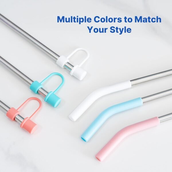 Metal Straws for 40 oz Stanley Cup, Reusable Stainless Steel Straws with Silicone Tips, 6 Pcs Extra Long Replacement Straws for 40 oz Tumbler and Clean Brush - Image 2