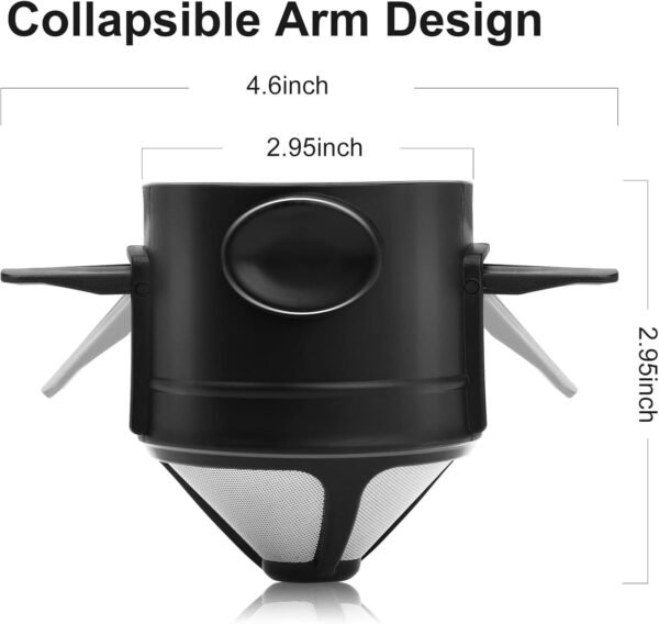 Pour Over Coffee Dripper, Reusable Stainless Steel Pour Over Coffee Filters, Easy to Clean Camping Coffee Filter, Portable Collapsible Coffee Maker, Paperless Travel Coffee Makers - Image 2