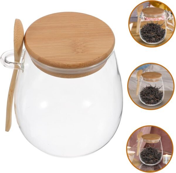 MAGICLULU Glass Jar Creamer Multi-function Canister Container Hourglass Pickle Jar Tray Kitchen Storage Jars Household Storage Canister Bell Mason Jars for Canning Household Canister Wood - Image 2