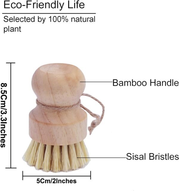 Bamboo Dish Scrub Brushes, Kitchen Wooden Sisal Natural Dish Brush, Cleaning Scrubbers Set for Washing Cast Iron Pans and Vegetables (Ceramic Dish+ 1P Sisal) - Image 2