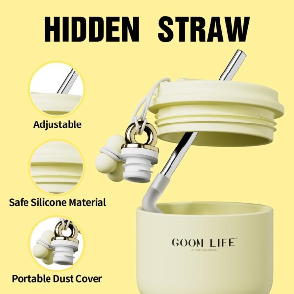 GOOM 18oz Spill Proof Tumbler with Lid and Straw, 18/10 Stainless Steel Insulated Water Bottle with Flip Lid and Straw Mouth Rotary Lock, 6-Layer Wall Insulated Coffee Tumbler - Yellow - Image 3
