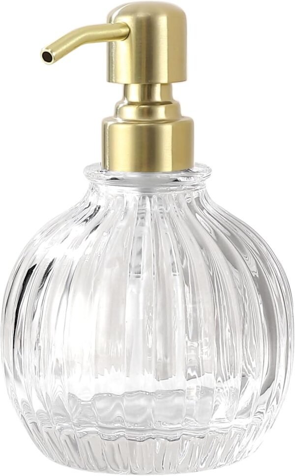 Round Bathroom Soap Dispenser Gold Pump, Glass Bottle with Stainless Steel Pump Liquid Soap Dispenser Sphere Counterto Hand Soap Dispenser Kitchen