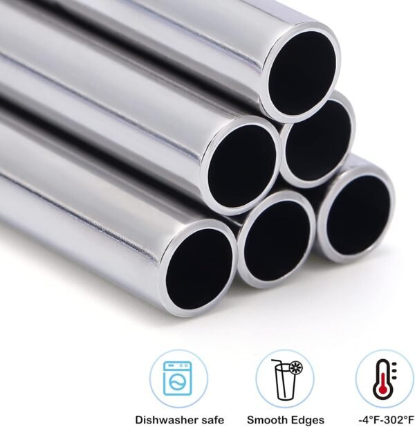 8 Pieces 14 Inch Stainless Steel Straws Long Drinking Straws for 100 oz Tumblers, Reusable Metal Drinking Straws Extra with 4 Pieces Cleaning Brush (Silver) - Image 4