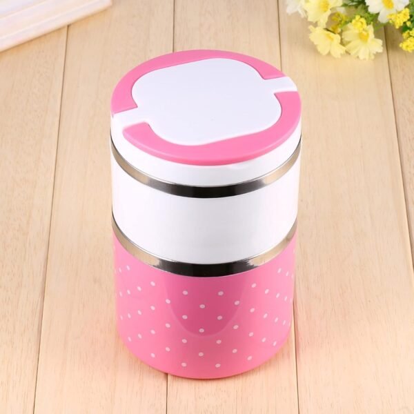Walfront Stainless Steel Insulation Thermo Food Box 2 Layer Thermal Lunch Box Stackable Lunchbox Containers with Double Handles - Image 7
