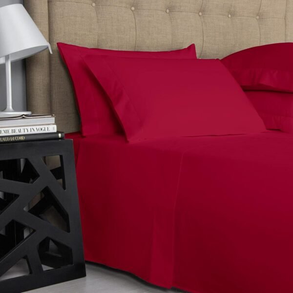 1000-Thread-Count 100% Pure Cotton Bed Sheets -4 Pc Queen Size Red Sheet Set, Single Ply Long Staple Combed Cotton Yarns, Best Luxury Sateen Weave, Fits Mattress Upto 17'' Deep Pocket - Image 2
