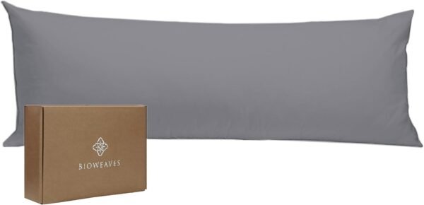 Bioweaves 100% Organic Cotton Body Pillow Cover for Body Pillowcases 300 Thread Count Soft Sateen Weave GOTS Certified with Zipped Closure - 21" x 54", Stone