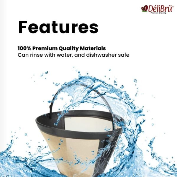 Delibru Gold Tone #2 Cone Style Reusable Coffee Filter for DCC-450 Cuisinart Coffee Makers, Universal Fits Most 4-5 cup Basket Coffeemakers Brands - Image 5