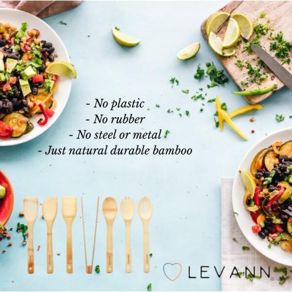 LEVANN 7-Piece Natural Bamboo Cooking Utensil Set - Image 5