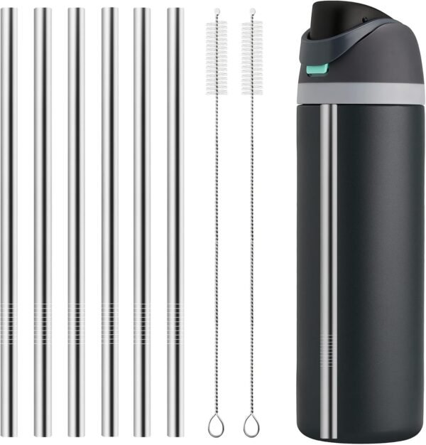 6PCS Metal Straw Replacement for Owala Water Bottle 24 oz 32 oz, With 2 Straw Cleaner, Reusable Stainless Steel Straws Compatible With Owala Water Bottle