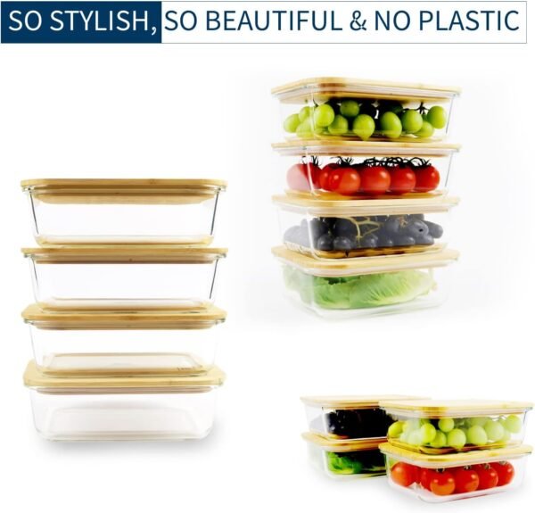 DE Glass Food Storage Containers with Bamboo Lids (4 Pack, 36 Ounce) Eco Friendly Meal Prep Containers Reusable – Airtight, Plastic Free, BPA Free - Image 6