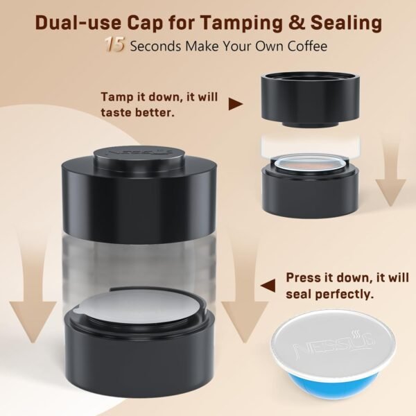 Nessus Reusable Vertuo Capsule Kit, [ALSeal EZ FIT] for Reusable Nespresso Pods with 100 Pcs Aluminum Foil Seal Lids, Holder, Brush, for Refilling Nespresso Vertuo Pods Reusable Vertuoline Pod - Image 2
