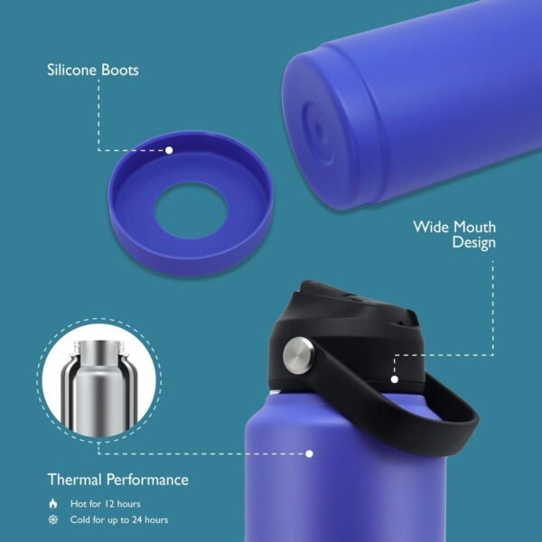 Water Bottles 32oz, Insulated Water Bottle with Straw - Stainless Steel Reusable Metal Water Bottle, Silicone Boot, Carry Handle, Double Wall Vacuum Leak Proof Tumbler for Traveling, Hiking, Gym - Image 3