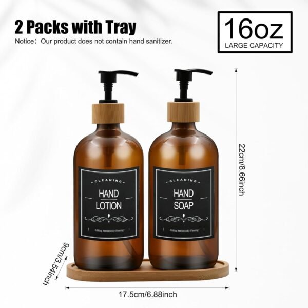 Dish Soap Dispenser Set with Bamboo Tray, Kitchen Soap Dispenser Set, Glass Matte Hand and Dish Soap Dispenser Set for Kitchen Decor-Brown - Image 5