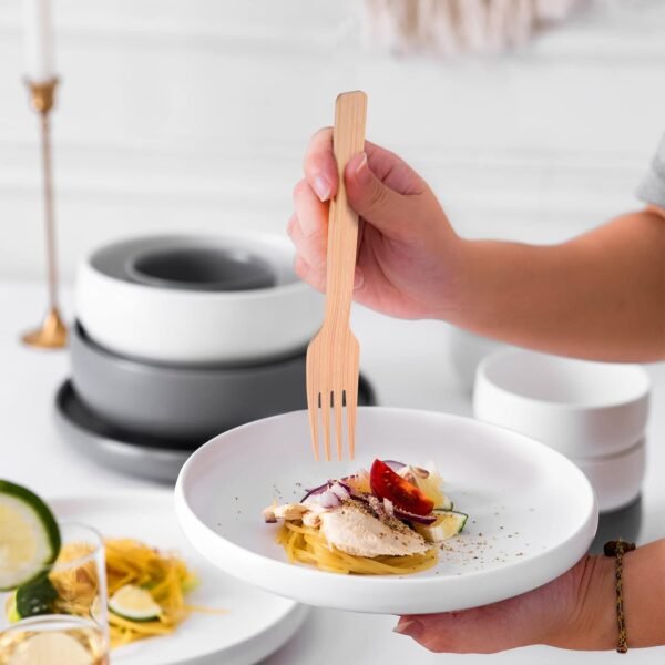 200 Pack Disposable Bamboo Utensils - 100% Eco-Friendly Bamboo Cutlery Set with 100 Forks, 50 Spoons, and 50 Knives - Perfect for Weddings and Parties, Recyclable and Compostable Flatware - Image 5