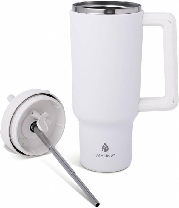 Manna Rogue Stainless Steel Double Wall Insulated Tumbler with Smart Seal Dual Sip Lid and Straw Fit Handle - 40 Oz - Linen Powder Coat - Image 3