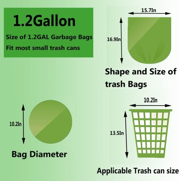 Small Trash Bags 1.2 Gallon - Biodegradable Garbage Bags Recycling Eco-Friendly Trash Can Plastic Liner Compostable Strong Bag for Bathroom Bedroom Office Kitchen Trash Can (120 Counts,Green) - Image 4