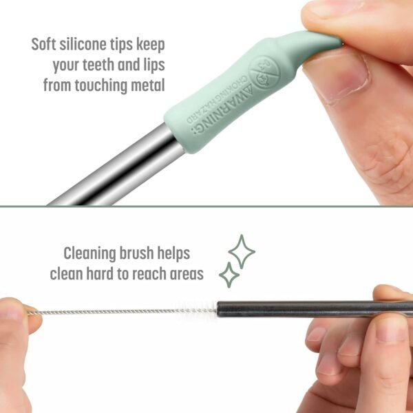 Goodful 8 Piece Variety Pack Reusable Travel Stainless Steel Straw Set, Travel Case, Cleaning Brushes, Removeable Silicone Tips, Multi Color - Image 3