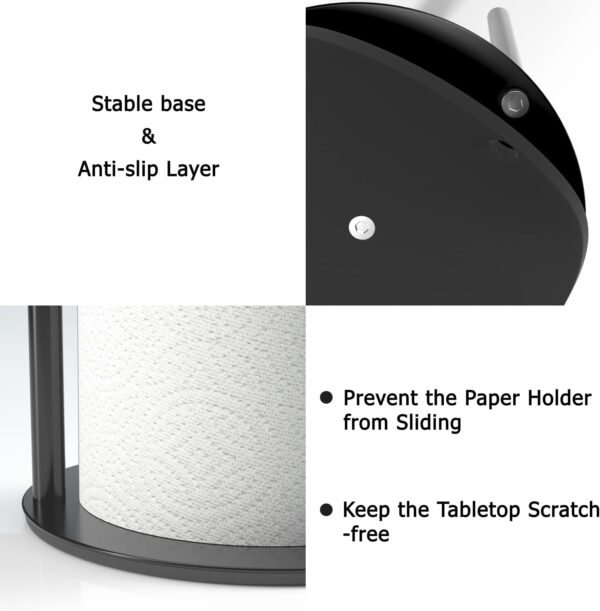 Paper Towel Holder Black Kitchen Roll Holder, Premium Stainless Steel Paper Towel Holder for Kitchen Roll Organize, Countertop Roll Dispenser with Weighted Base - Image 4