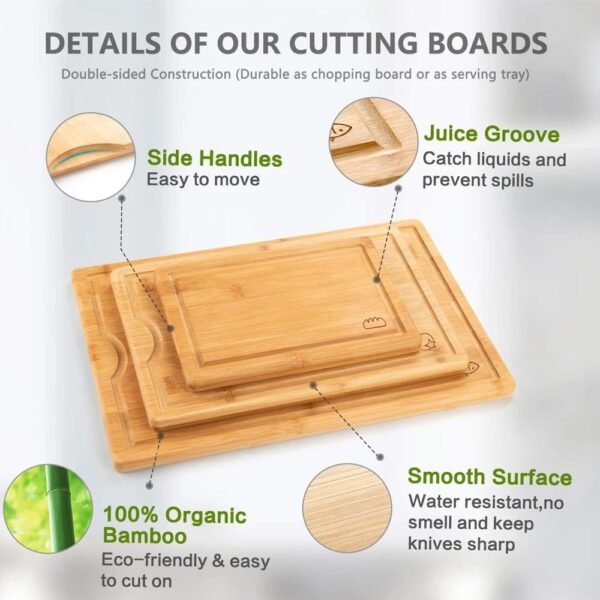 Bamboo Cutting Board Set With 5 PCS Utensils Set Kitchen Chopping Mats with Juice Chopping block - Image 2