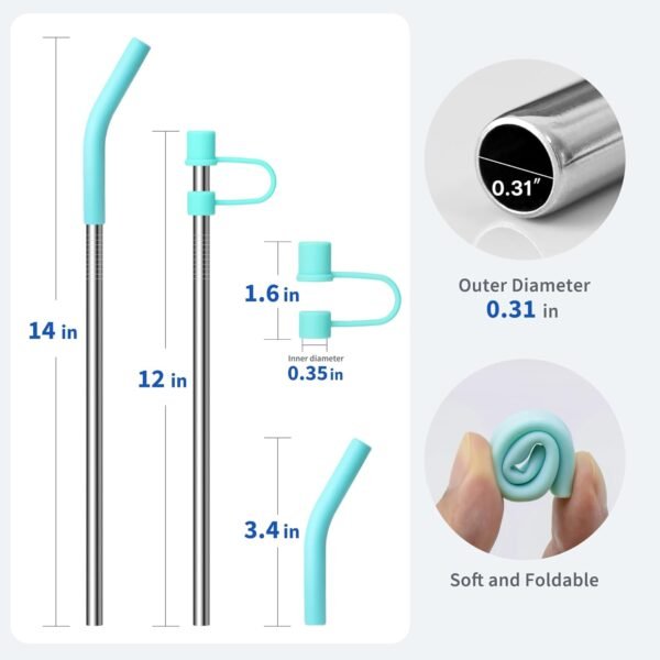 Metal Straws for 40 oz Stanley Cup, Reusable Stainless Steel Straws with Silicone Tips, 6 Pcs Extra Long Replacement Straws for 40 oz Tumbler and Clean Brush - Image 3