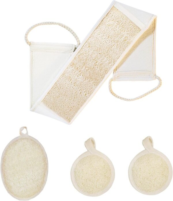 Loofah Sponge Exfoliating Body Scrubber(4 Pack), Zenidoo Natural Loofah Face Pad Bath Shower Body Scrubber for Women and Men, Made with Eco-Friendly and Biodegradable Luffa Pads,Large Size