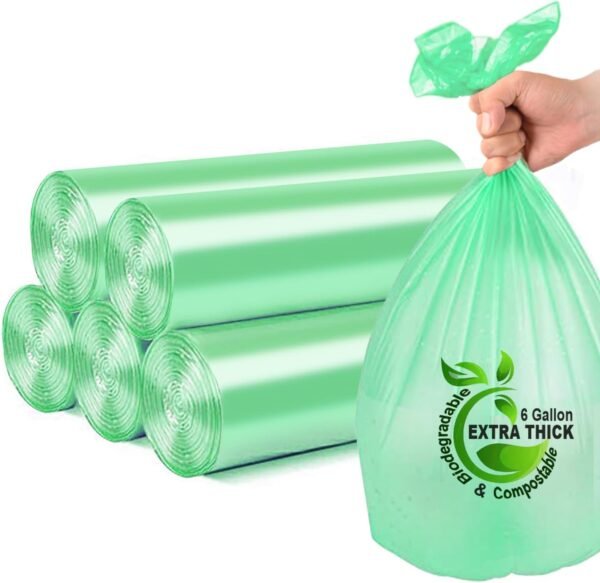 Biodegradable Trash Bags 6 gallon Extra Thick Trash bags Recycling Degradable Small Kitchen Trash Bag Compostable Bags Garbage Bags For Kitchen Bathroom Office Car Yard 100 Count (Green)