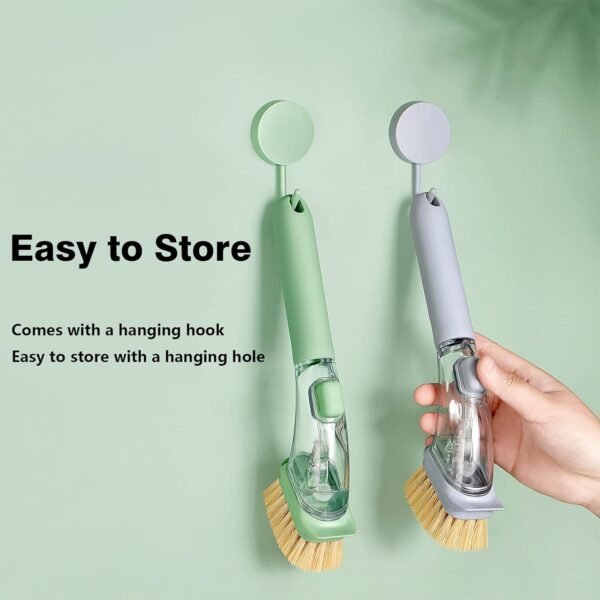 DAPOWER Dish Brush with Handle, Dish Scrubber with Soap Dispenser, Kitchen Scrub Brush for Dishes Pots Pans Sink Cleaning, 4 Replaceable Brush Heads (Green) - Image 6