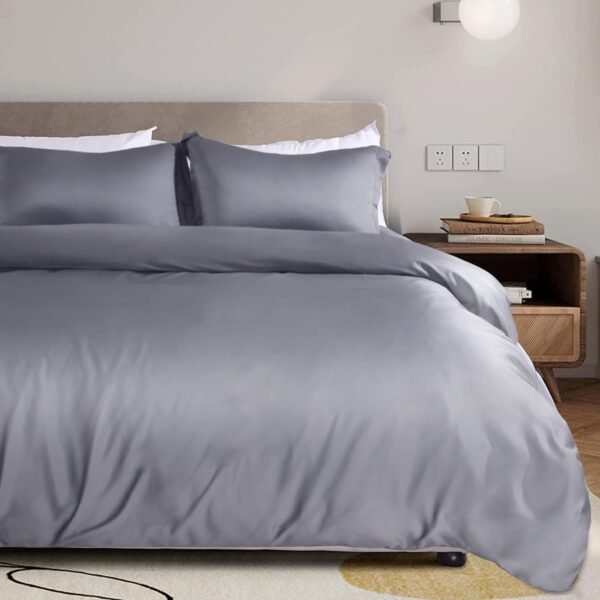 NEXHOME PRO Duvet Cover Queen, 100% Viscose derived from Bamboo, Organic Natural Buttery Soft Breathable, Cooling Duvet Covers, 1 Duvet Cover and 2 Pillowcases, 90"x90" (Light Grey) - Image 7