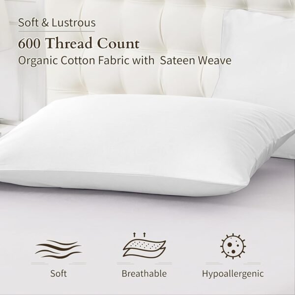 Warmstar 100% Organic Cotton White Pillow Cases Set of 2, Pillow Cases King Size Satin Weave Soft Hypoallergenic GOTS Certified Pillowcases Breathable Envelope Pillowcass,20x36 Inches - Image 3
