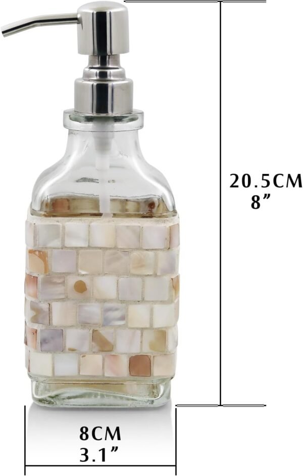WDHODEC Shell Glass Soap Dispenser with Stainless Steel Pump, 18 OZ Refillable Liquid Hand Soap Dispenser Set for Kitchen Bathroom - Image 6