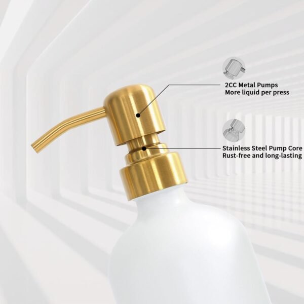Gold Soap Dispenser Set, Glass Soap Dispenser with Gold Stainless Steel Pump, Perfect for Modern Kitchen Counter Decor. (Gold) - Image 5