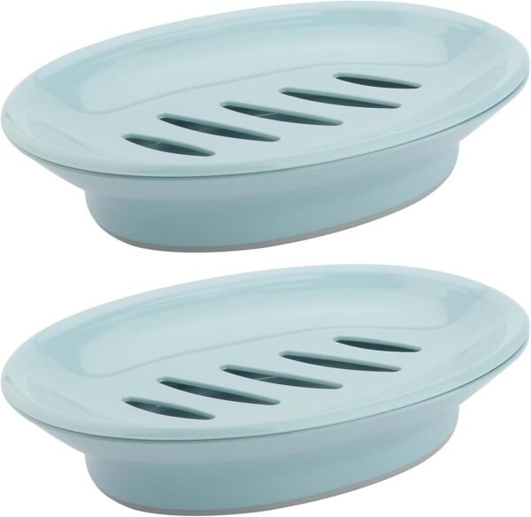 2 Pack Soap Dish with Drain Plastic Soap Holder for Shower Soap Box Easy to Clean & Keep Dry Soap Tray Suitable for Bathroom, Kitchen (Blue)