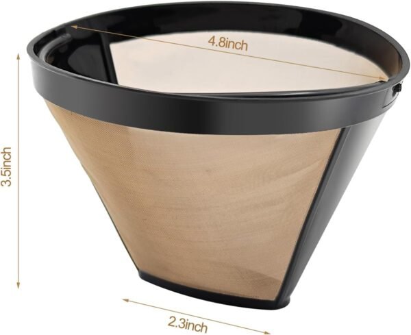 Gold Coffee Filter Reusable #4 Cone Coffee Filters Basket Replacement fits Cuisinart/Ninja Coffee Makers and Brewers (1) - Image 2