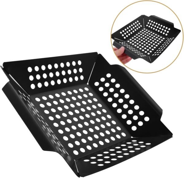 Toddmomy Barbecue Tool Roasting Pan Grill Tools Roaster Pan Grilling Platter BBQ Grill Baskets Camping Cookware Grilling Basket for Outdoor Grill Tray Iron Spray Non-Stick Paint Black - Image 9