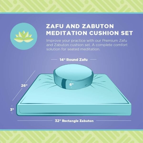 Bean's ZAFU + ZABUTON Meditation Set - Round Buckwheat Filled ZAFU Pillow + Large Cotton Filled ZABUTON Floor Pad - Forest Green Cotton Canvas - Traditional Tibetan Zen Mdfulness Seat Kit - Made USA - Image 2
