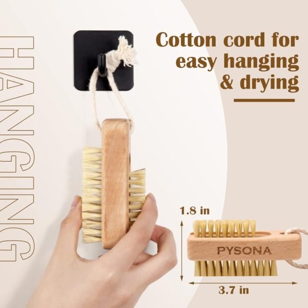 Nail Scrubber Brush, 2 Pack Nail Brush for Cleaning Fingernails, Natural Wooden Fingernail Cleaning Brushes Two-sided Finger Toe Nail Brush Cleaner with Hanging Rope - Image 9
