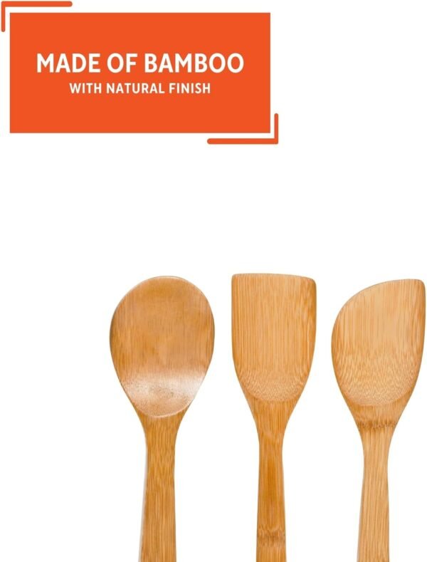 IMUSA USA Cookware Spoon Set 3-Piece, Bamboo - Image 3
