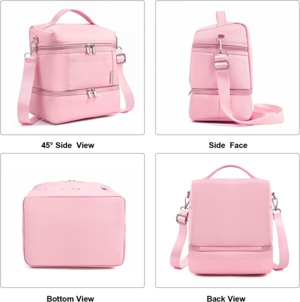 NOL Natural Organic Lifestyle Dual Compartment Insulated Lunch Bag Leakproof Cooler Tote Bag for Adults Lightweight Nylon Waterproof Lunch Box with Adjustable Shoulder Strap for Work, Pink - Image 5
