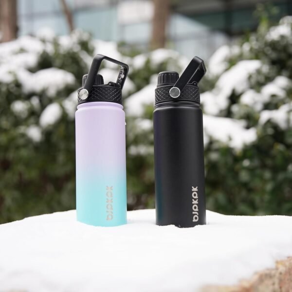 BJPKPK 2 Pack Insulated Water Bottles with Straw Lids, 22oz Stainless Steel Metal Water Bottle with 6 Lids, Leak Proof BPA Free Thermos, Cups, Flasks for Travel, Sports (Oasis+Black) - Image 6