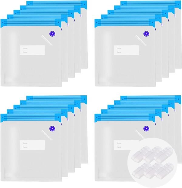 Sous Vide Bags, 20 PCS Reusable Vacuum Sealer Bags for Food with 6 Sealing Clips, Food Vacuum Sealer Bags for Sous Vide Cooking and Food Storage BPA Free (13.4x10.2 Inch)
