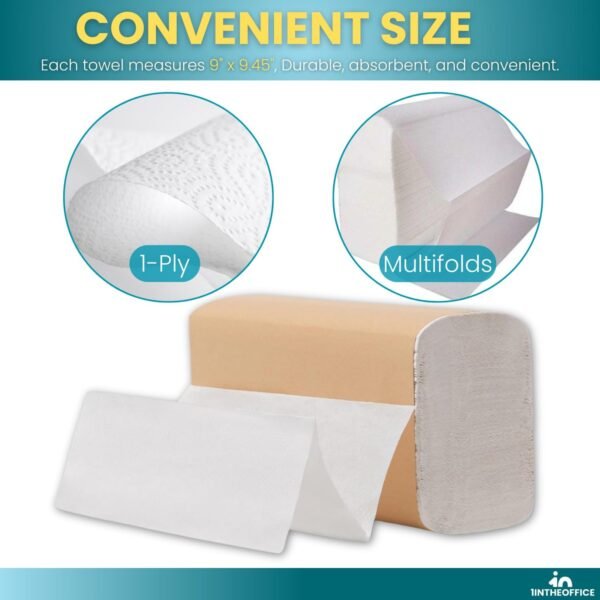 1InTheOffice Multifold Paper Towels, Paper Hand Towels for Bathroom, Bathroom Paper Towels, 1-Ply, 9" x 9.45", 250 Towels/Pack - Image 3