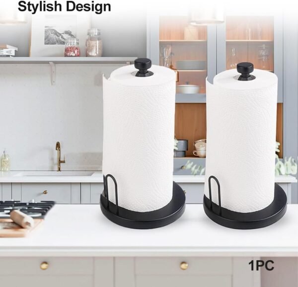 Paper Towel Holder Countertop,Simply Tear Black Paper Towel Holder with Ratchet Mechanism,Metal Paper Towel Holder Stand with Weighted Base Suction Cups,for Kitchen Bathroom - Image 7