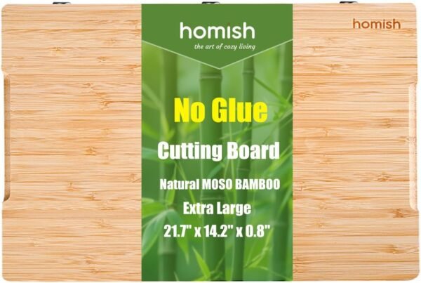 Non Glue Non Toxic Bamboo Cutting Board for Kitchen Serving,Extra Large Wood Chopping Board Set for Meat Fruit and Cheese Butcher Block,Pure Bamboo Oiled,Deluxe Packing,Truly GLUE FREE Non Plastic XL