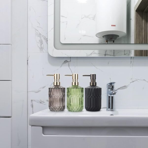 Glass Soap Dispenser Hand Soap Dispenser 12oz/390ml Soap Dispenser Bathroom Kitchen Soap Dispenser/Lotion Dispenser with ABS Plastic Pump Clear Soap Dispenser Green - Image 3