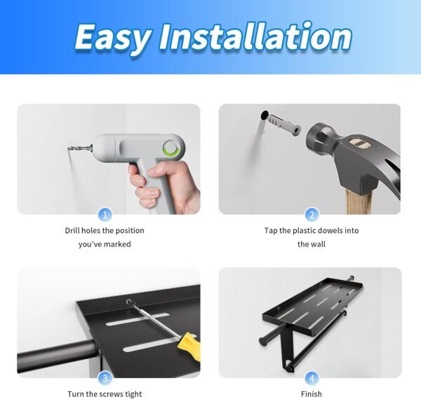 Garage Paper Towel Holder Wall Mount, Stainless Steel Paper Towel Holder with Shelf & Extension Hanging Rod, Garage Organization and Storage Paper Towel Rack for Garage Tool Room Workbench Kitchen - Image 6
